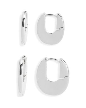 Open Edit 2 Pairs Of Polished Huggie Hoop Earrings - White