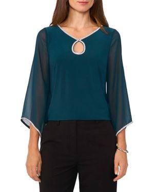 Chaus Rhinestoe Keyhole Chiffon Sleeve Top - Blue