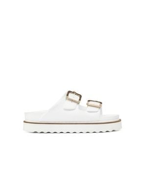 JSlides Footwear Makri Rose Buckle Slide Sandal - White