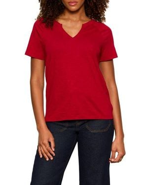 Sanctuary Notch V-Neck Cotton Blend T-Shirt - Red