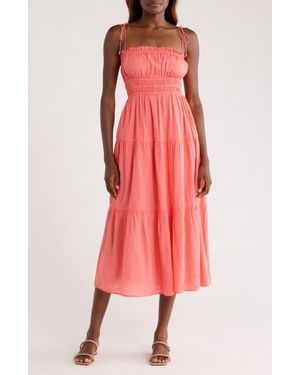 Elan Smocked Cover-Up Midi Dress - Red