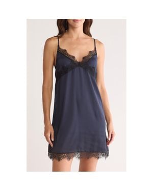 Simone Perele Lace Trim Satin Chemise - Blue