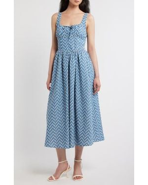 Blu Pepper Embroidered Cotton Blend Midi Dress - Blue