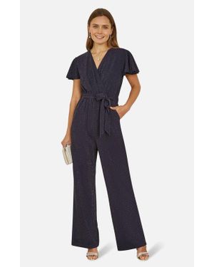 Yumi' Sparkle Stretch Wrap Over Jumpsuit - Blue