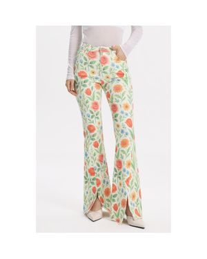 Bayeas Floral High Waist Slit Hem Flare Jeans - Yellow