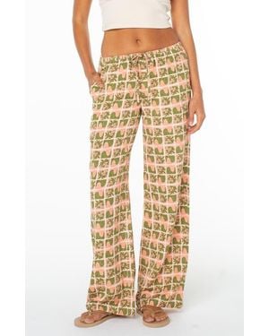 Roxy Iyla Printed Wide Leg Drawstring Pants - Natural