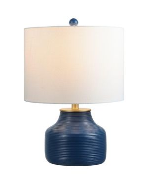 JONATHAN Y Malone Modern Transitional Ribbed Tapered Ginger Jar Resin/Metal Led Table Lamp - Blue
