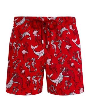 Vilebrequin Stretch Short Swim Shorts Whales Love - Red
