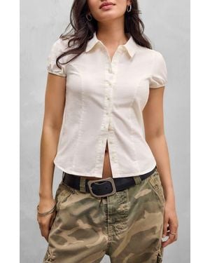 BDG Chloe Cotton Blend Button-Up Top - Natural