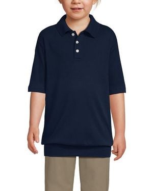 Lands' End School Uniform Big Kids Short Sleeve Banded Bottom Polo Shirt - Blue
