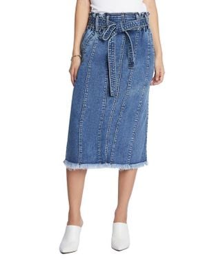 Wash Lab Denim Tie Waist Raw Hem Denim Skirt - Blue