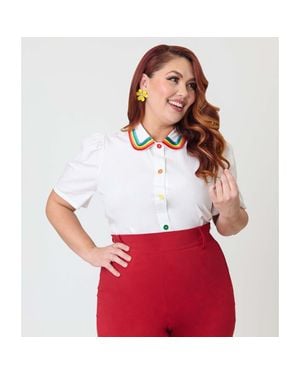 Unique Vintage Plus Size 1940S Collared Blouse - White