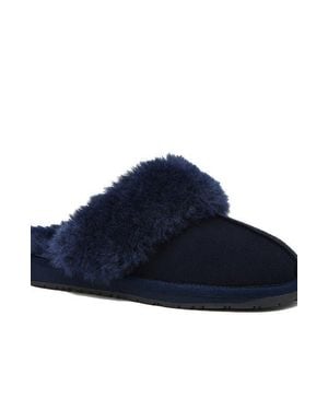 Lands' End Suede Furry Lined Indoor Outdoor Slippers - Blue