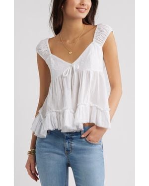 BP. Cap Sleeve Cotton Babydoll Top - White