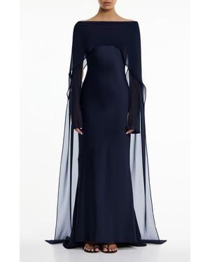 Significant Other Devlyn Chiffon Drape Long Sleeve Gown - Blue