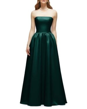 The Dessy Group Strapless Drop Waist Satin Twill Gown - Green