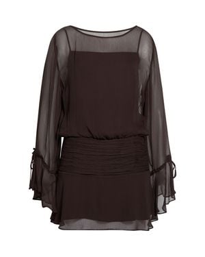 STAUD Beatrix Long Sleeve Ruched Waist Dress - Brown