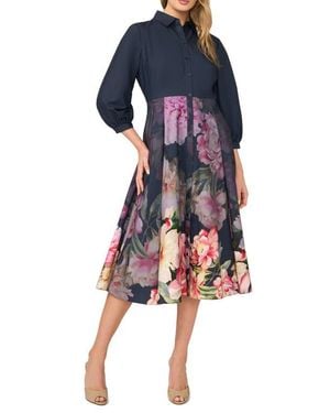 Ted Baker Meredith Placed Floral Cotton Midi Shirtdress - Blue