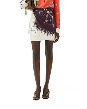 Versace Stolen Jewels Trompe L'Oeil Print Silk Twill Skirt - Red