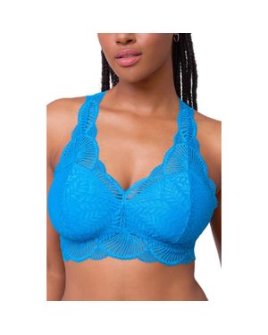 Fleur't Belle Epoque Full Cup Racerback Lace & Microfiber Bralette - Blue