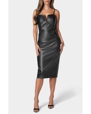 Bebe Faux Leather Sheath Midi Cocktail Dress - Black