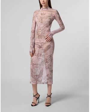 Philipp Plein Tulle Maxi Dress Open Back Butterfly Tattoo - Pink