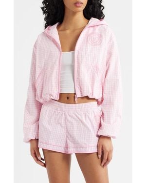 LoveShackFancy Kariana Front Zip Hooded Jacket - Pink