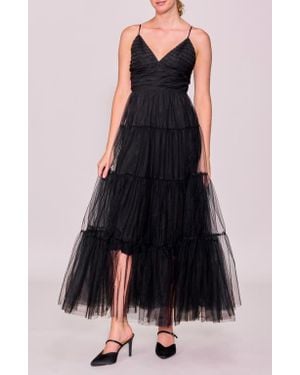 MELLODAY Sleeveless Tiered Tulle Gown - Black
