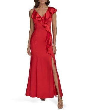Donna Karan Ruffle Trumpet Gown - Red