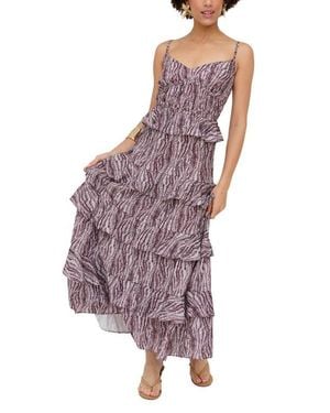 Raffya Tangiers Tiered Line Print Maxi Dress - Purple