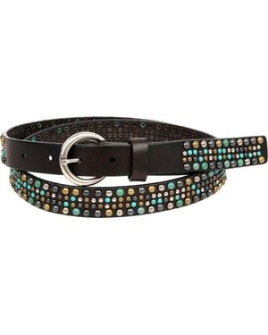 Old Trend Amazonite Genuine Leather Studded Stitched Detail Belt - Black