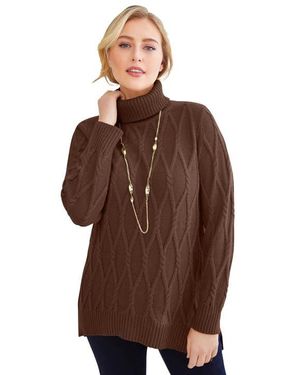 Jessica London Cable Turtleneck Sweater - Brown