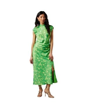 Warehouse Crinkle Satin Button Side Midi Dress - Green