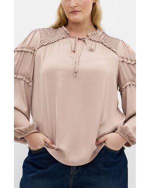 City Chic Ruffle Puff Sleeve<Br >Peasant Blouse - Natural