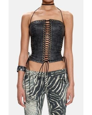 Jaded London Odile Faux Leather Lace-Up Corset - Blue