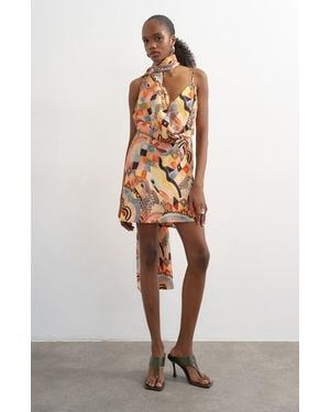 TOPSHOP Draped Scarf Neck Minidress - White