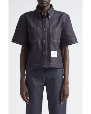 Thom Browne Short Sleeve Denim Button-Down Shirt - Blue