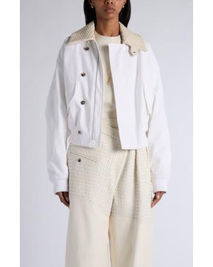 Bottega Veneta Intrecciato Leather Collar Water Repellent Jacket - White