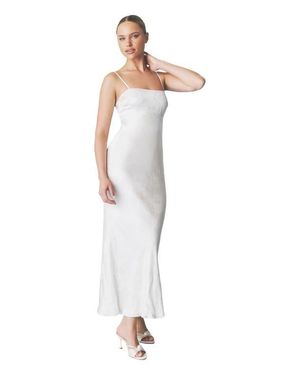 Six Stories Paloma Satin Floral Jacquard Maxi Dress - White
