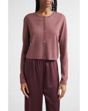 Leset James Merino Wool Crewneck Cardigan - Red
