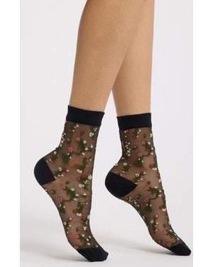 Stems Madeline Floral Crew Socks - Black