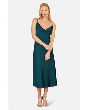 Yumi' Satin Cowl Neck Midi Dress - Blue