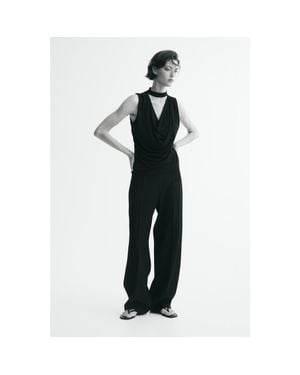 H&M Draped Top With Stand-Up Collar - Black