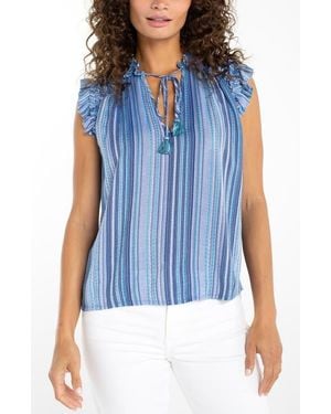 Liverpool Jeans Company Ruffle Flutter Sleeve Top - Blue