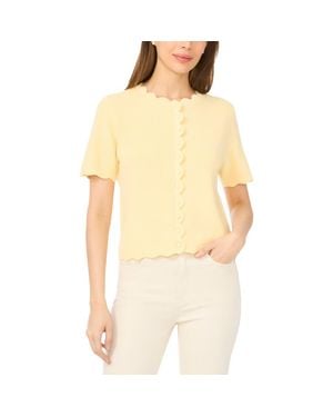Cece Scallop Edge Short Sleeve Cardigan - Yellow