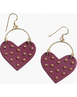 Nickel & Suede Studded Harlow Earrings - Red