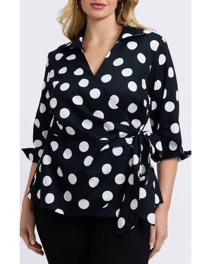 Foxcroft Salina Polka Dot Cotton Wrap Top - Black