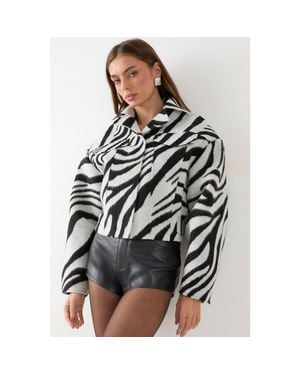 MissPap Zebra Cropped Collared Jacket - Black