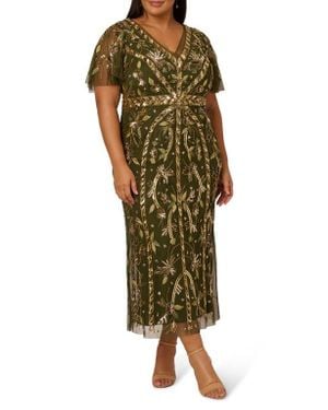 Adrianna Papell Embroidered & Bead Embelllished Evening Gown - Green