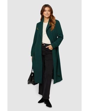 Wallis Double Crepe Wrap Belted Coat - Green